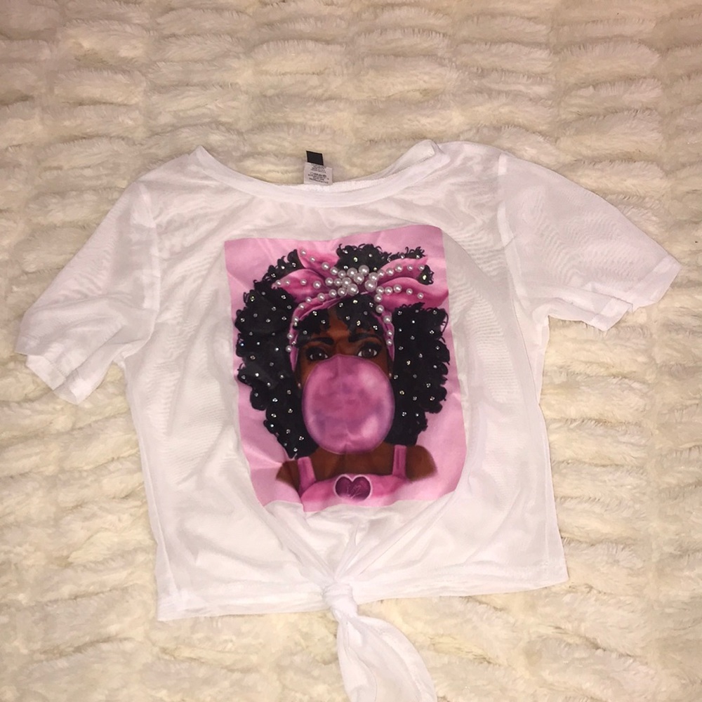 Melanin girl bubble gum pearl shirt